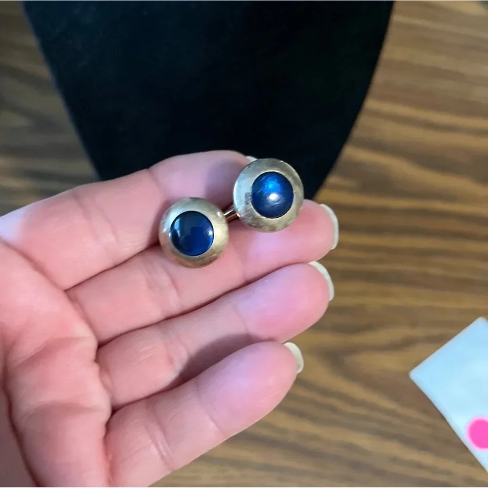 Swank silver tone with blue stone cuff links vintage
